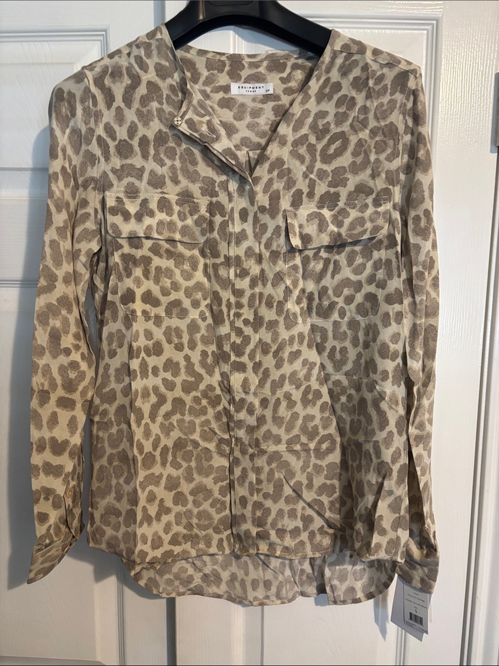 Equipment Beige Taupe Leopard Silk Blouse